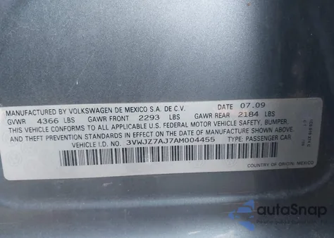 2010 Volkswagen Jetta S from USA, damaged, VIN 3VWJZ7AJ7AM004455